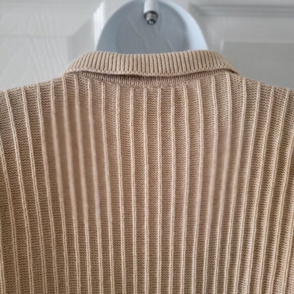 Rue Stiic Ribbed Knit Short-Sleeve Button-Up Beige Romper With Collar/ M - Picture 6 of 9